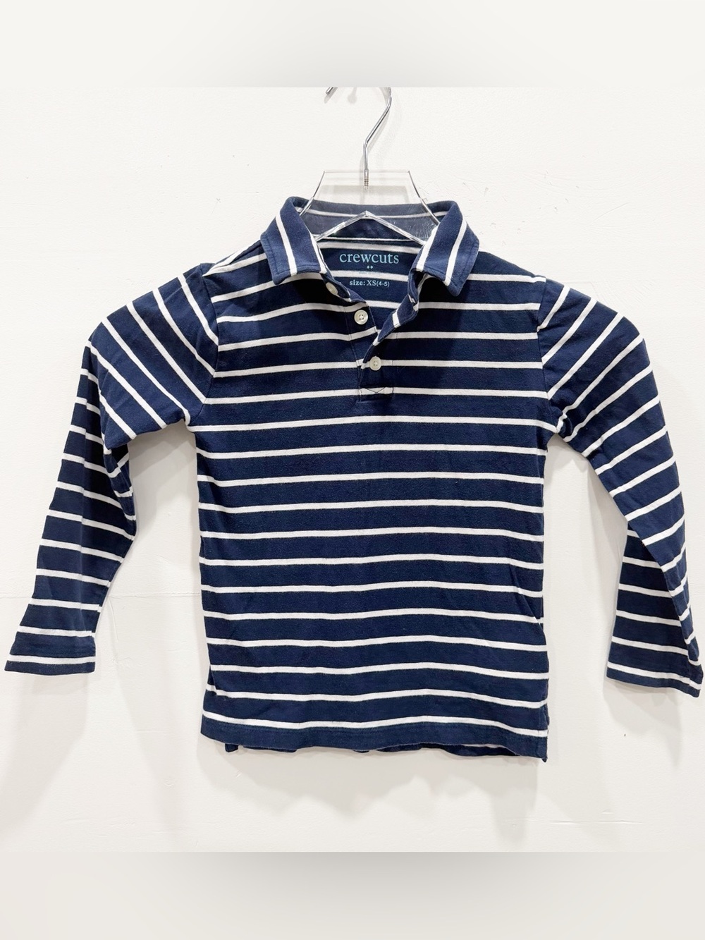 J. Crew Crewcuts Long Sleeve Navy Striple Polo Shirt Size XS 4-5